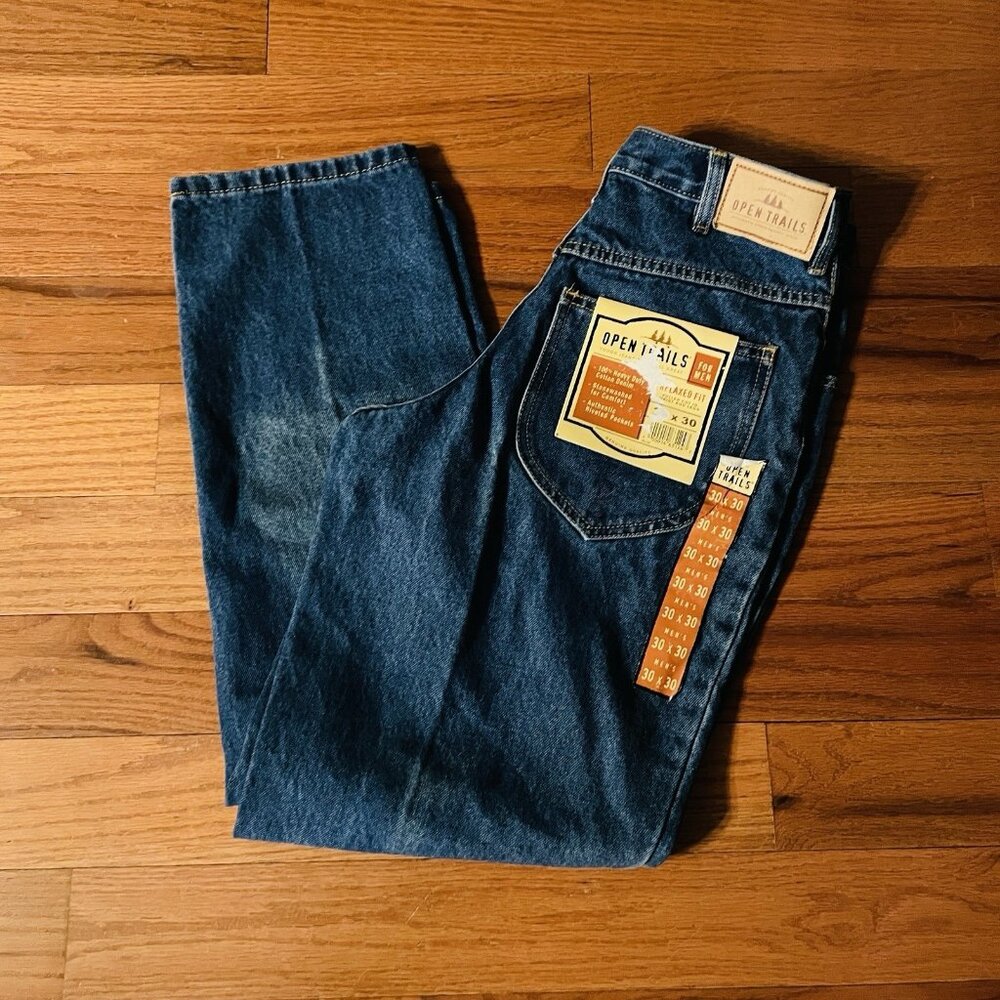 Open Trails Men's Stonewashed Blue Jeans 30x30 Relaxed Fit Denim